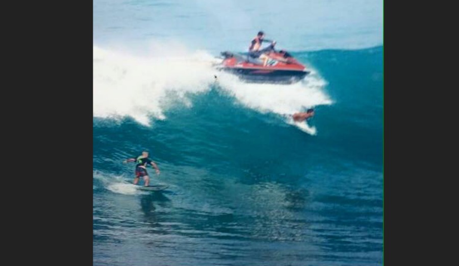 The ski, a moment before impact.
