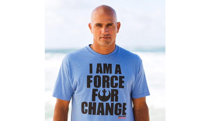 See that symbol in 'for'? That's the symbol for the Rebel Alliance in the Star Wars universe. Why is it on Kelly's chest? Is he a rebel? Maybe. But he's also supporting UNICEF this #givingtuesday. Photo: Facebook