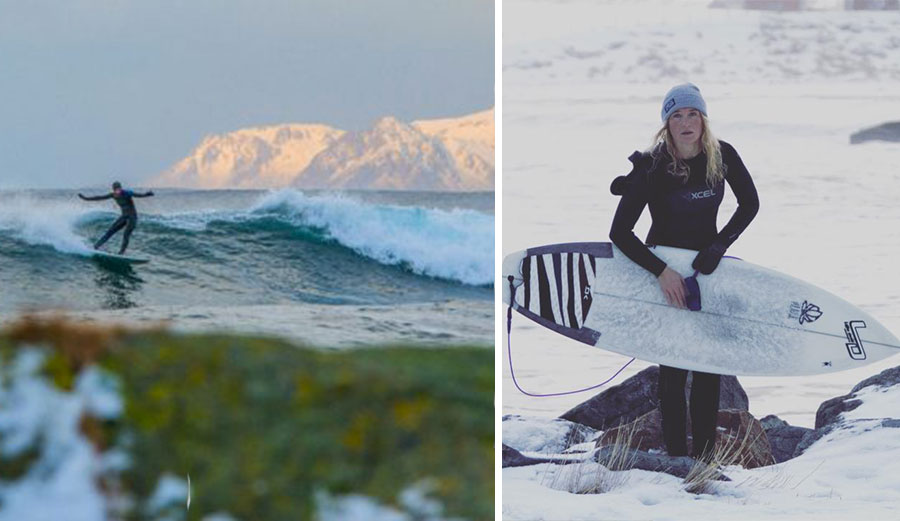 Pro surfer Maria Petersson has not called Sweden home for the past nine years—her surf travels as far flung as the Arctic circle. Photos: Edvart-Alsos/Instagram.