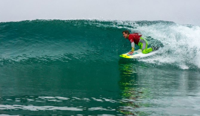 Mark "Mono" Stewart stalling for the barrel on day 2 of 2016 Stance ISA WASC. Photo: ISA/Sean Evans