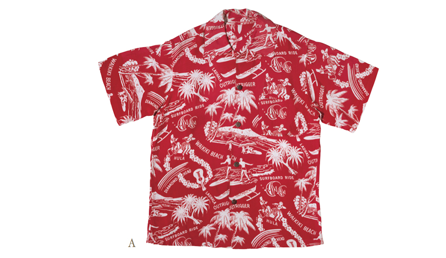Surfboard rides, lauhala and coconut trees, outrigger canoes, tropical fish, and hula dancers all work together to create this playful Waikiki Beach scene. Rayon, TH
