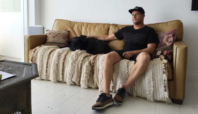 On location with Mick Fanning and his dog Harper.