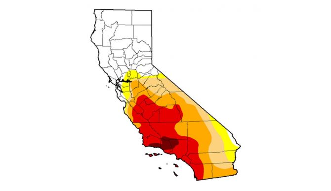 The darkest red, which represents about 2% of the state, is the only remaining region left classified with "exceptional drought" status. Image: drought.gov