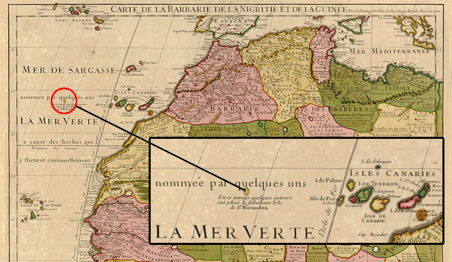 William Delisle's map of North Africa from 1707 shows the location of the mysterious island that one of the Canary Islands' best waves is named for.