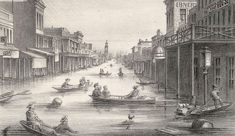 K Street, Sacramento, 1862. By Unknown (published by A. Rosenfield (San Francisco)) - https://content.cdlib.org/ark:/13030/tf2b69p086/?layout=metadata, Public Domain, https://commons.wikimedia.org/w/index.php?curid=24511196