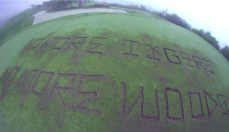 Environmental activists placed a message for Donald Trump right where he would see it: On the fifth hole of his Palos Verdes golf course. Photo: Washington Post