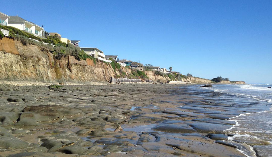 Bedrock exposed at low tide along the beach at Isla Vista, California. Photo: Alex Snyder/U.S. Geological Survey
