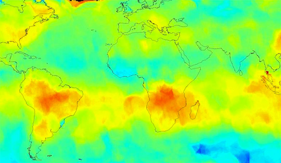 verage carbon dioxide concentrations, Oct. 1 - Nov. 11, 2014, measured by the Orbiting Carbon Observatory-2 satellite. Photo: NASA