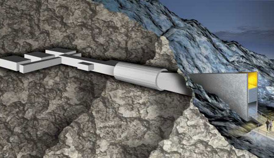 The vault is buried deep in a sandstone mountain.