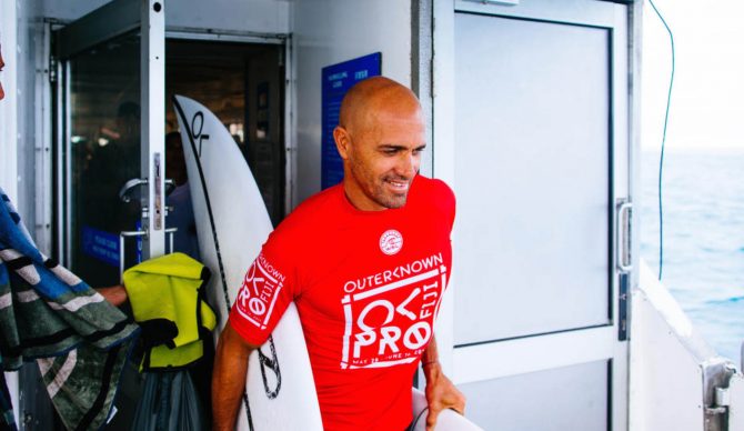 Kelly Slater at the 2017 Outerknown Fiji Pro. Hey, who can blame the fella from supporting possibly the best event on tour? But it does feel a little "off." Photo: WSL/Ed Sloane