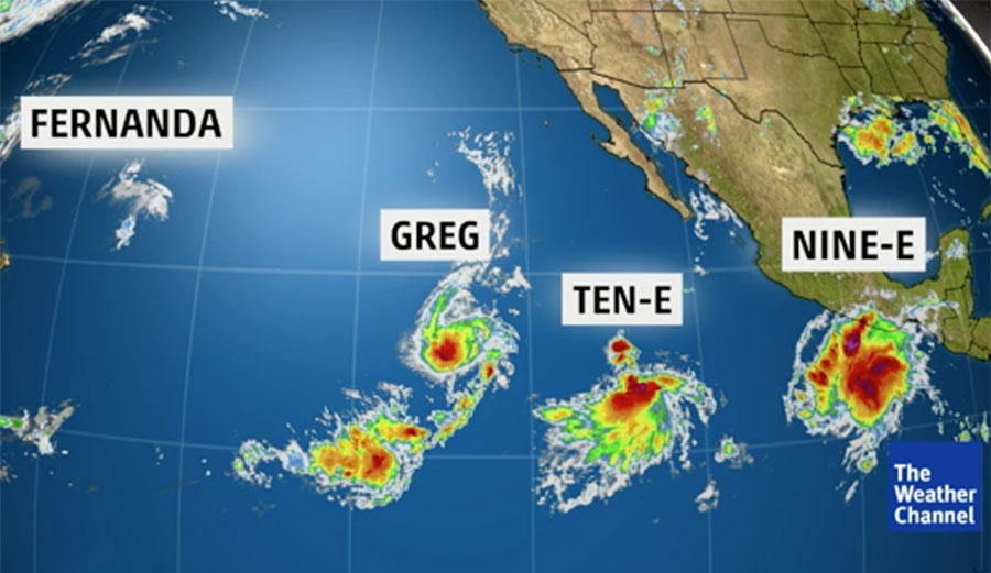 Eight tropical cyclones at once were in the North Pacific Ocean over the weekend. Image: Weather Channel