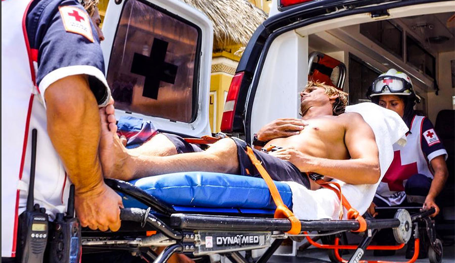 After pulling into a Puerto closeout, Jamie Mitchell's board smashed him in the chest and broke his sternum.