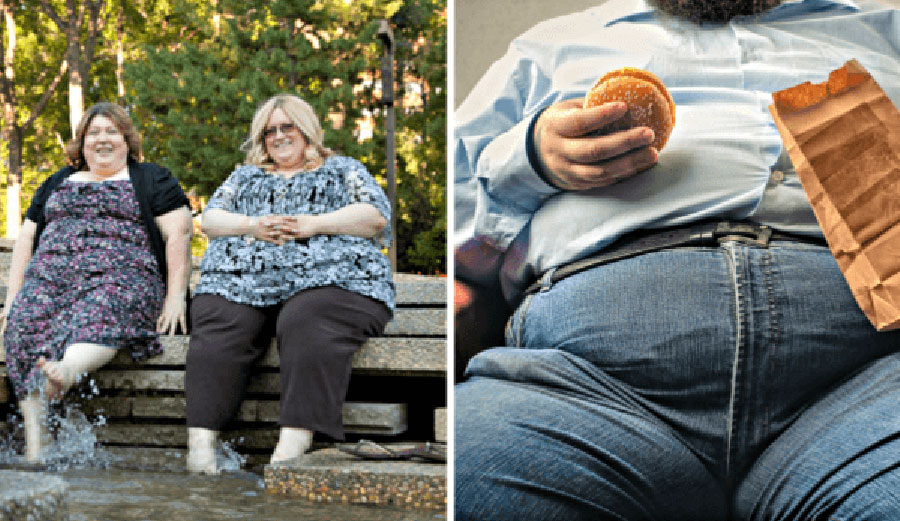 A non-stigmatising image on the left, and a stigmatising image on the right. Canadian Obesity Network/Shutterstock