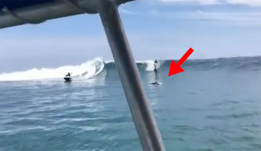 Robbie Maddison rode his dirt bike at Cloudbreak and just about ran a guy over while doing it.