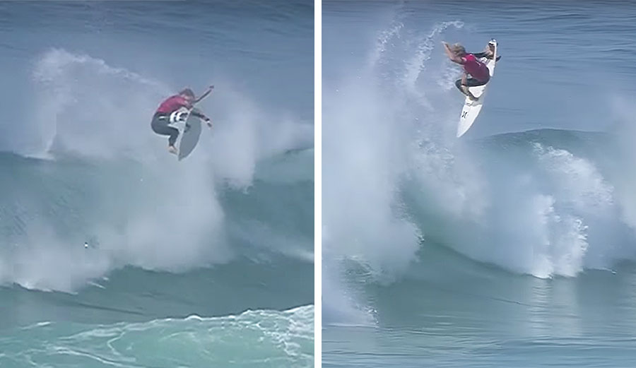John John Florence did two airs in his third round heat in France that are basically proof he's not real. Or the WSL is incorporating CGI into their events.