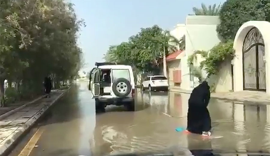 Did you know that some parts of Saudi Arabia are flooded up to the gills right now? But this woman is making the most of it.