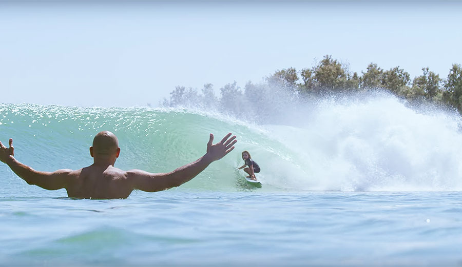 Jackson Dorian, the godson of Kelly Slater, got a golden ticket to Kelly's pool.