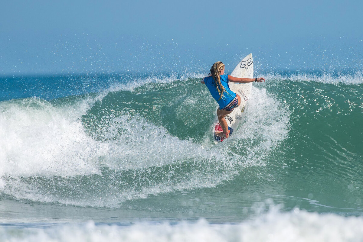 Surfer Emily Rupert takes on a wave at Sebastian Inlet