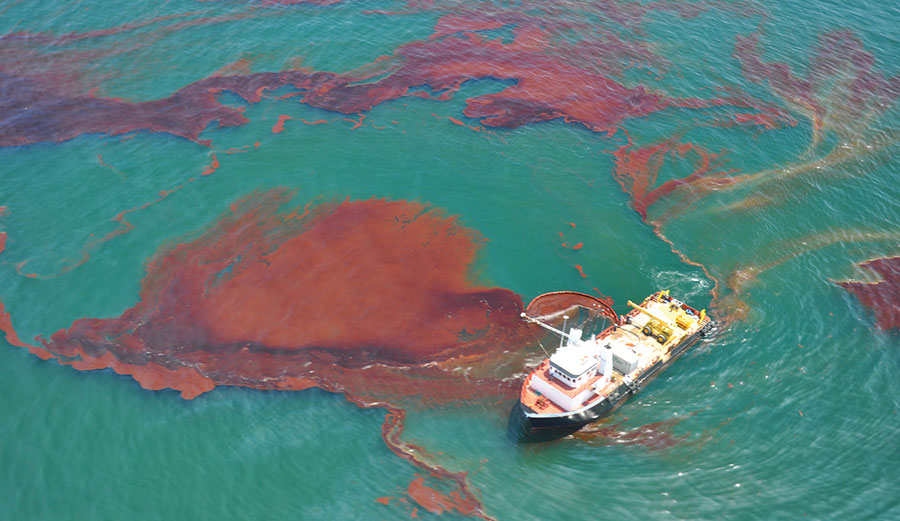 Skimming oil in the Gulf of Mexico during the Deepwater Horizon spill, May 29, 2010.