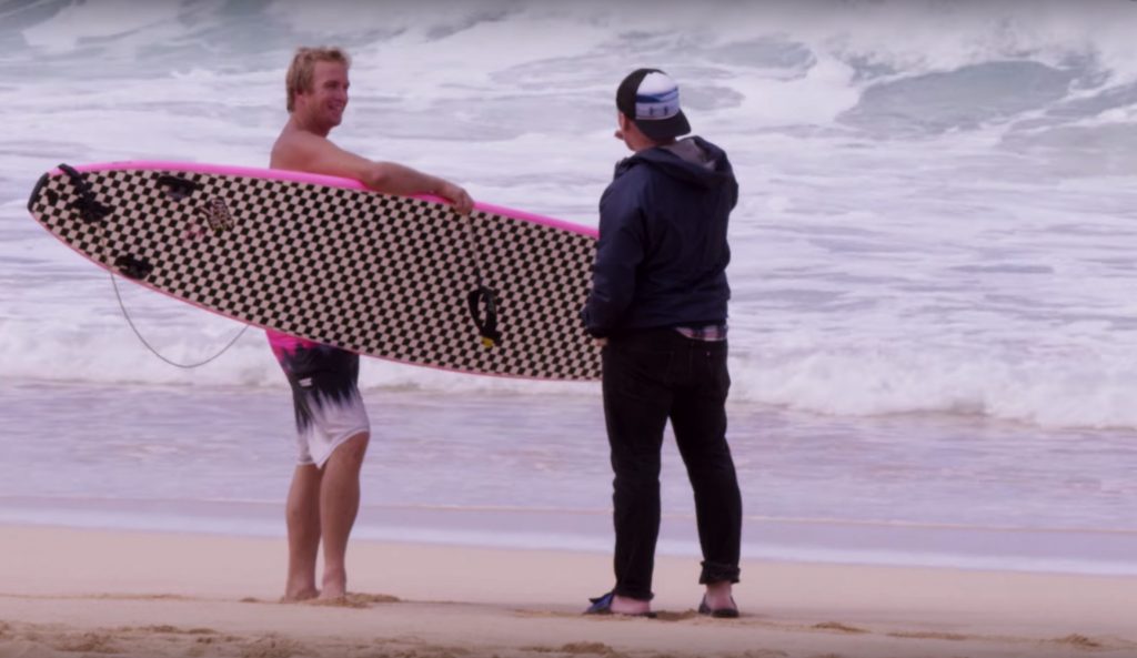Jamie O'Brien on the beach at Pipeline. Image: Youtube/Stuart Edge