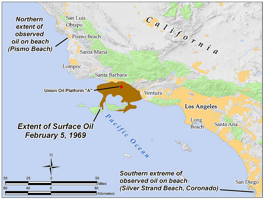 Extent of the 1969 Santa Barbara oil spill. Antandrus, CC BY-SA
