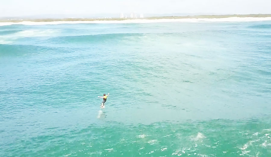Josh van Brederode is riding a Slingshot Converter Foilboard with a Slingshot Surf Foil with an H1 Wing at a place called Deadman's Reef on the Gold Coast.
