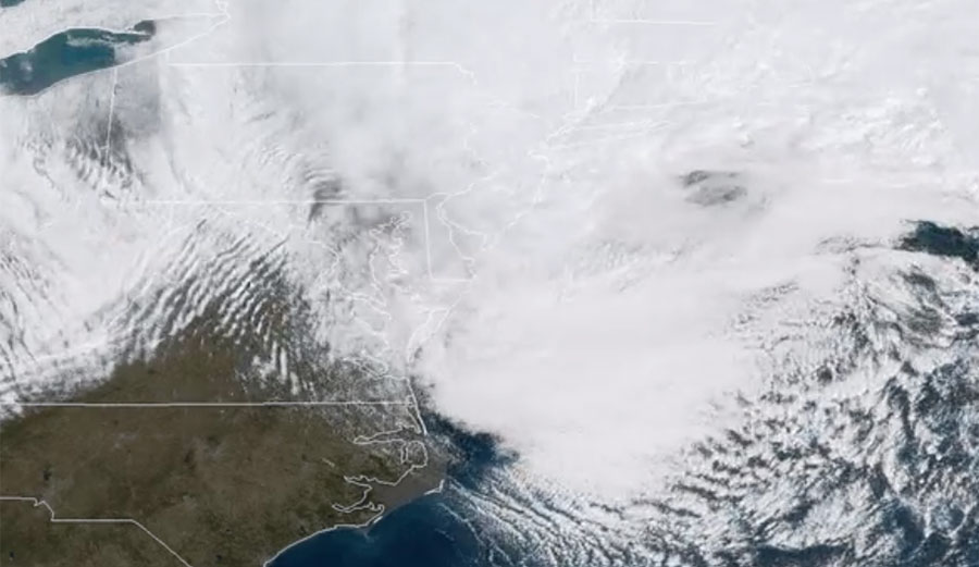 The storm morphed into a "bomb cyclone" late Friday morning when it underwent so-called bombogenesis, signaled by an extreme drop in atmospheric pressure. Image: NASA/Twitter