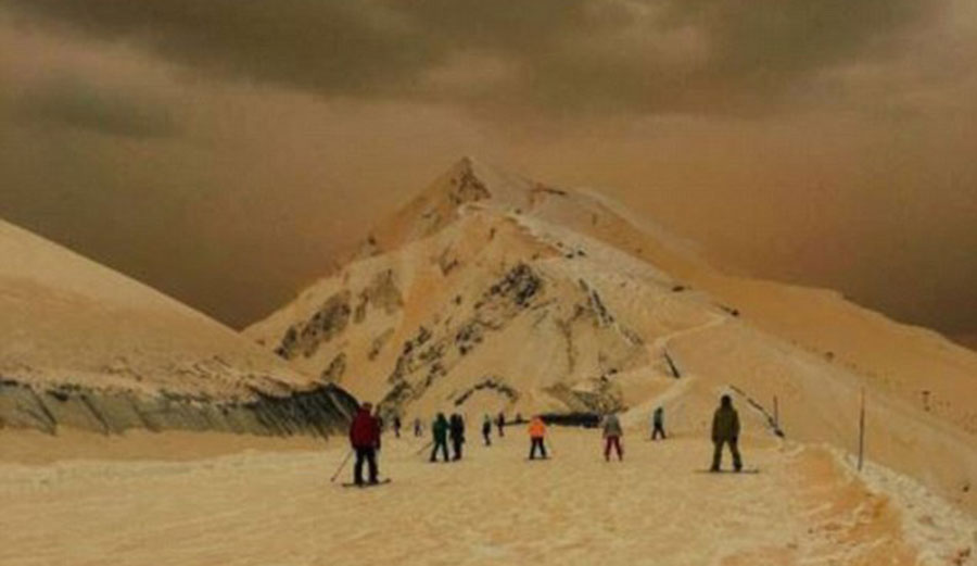 Skiers and snowboarders in Eastern Europe woke up to a weird site this weekend: a blanket of fresh orange snow.