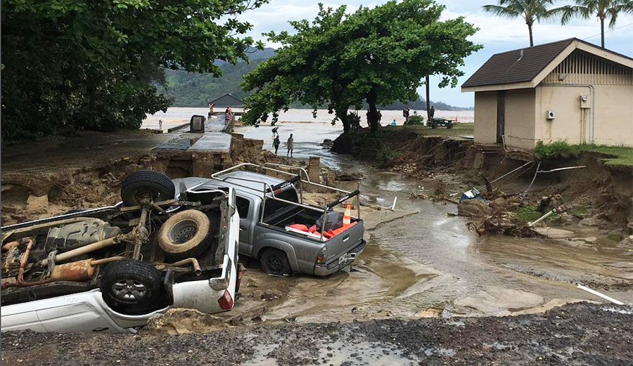 Just some of the damage on Kauai's North Shore. Image: Evan Valiere/Instagram