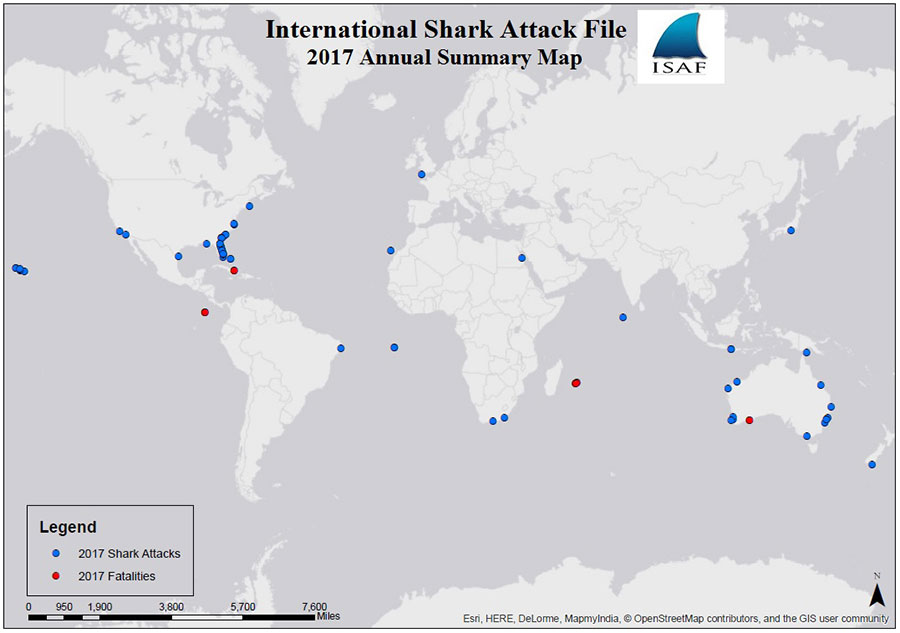 2017 global shark attack locations.