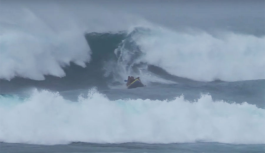 Jamie O'Brien inflated the Supsquatch and took it out at giant Sunset Beach.