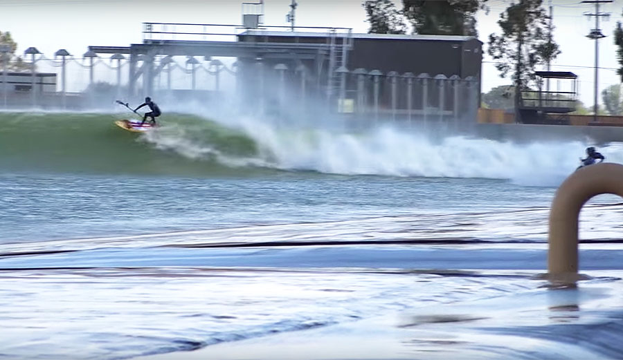 If there are two things that cause a great divide in the surfing community, they are SUPs and Slater's wave. Here's a video of both of them smashed together.