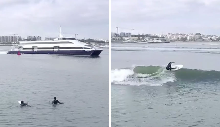 river wave portugal wake surfing