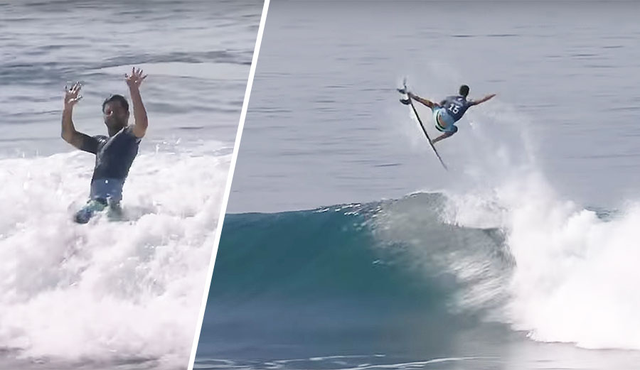In the semi-final against Jordy Smith at the Corona Bali Protected, Italo Ferreira took to the air for a perfect 10.