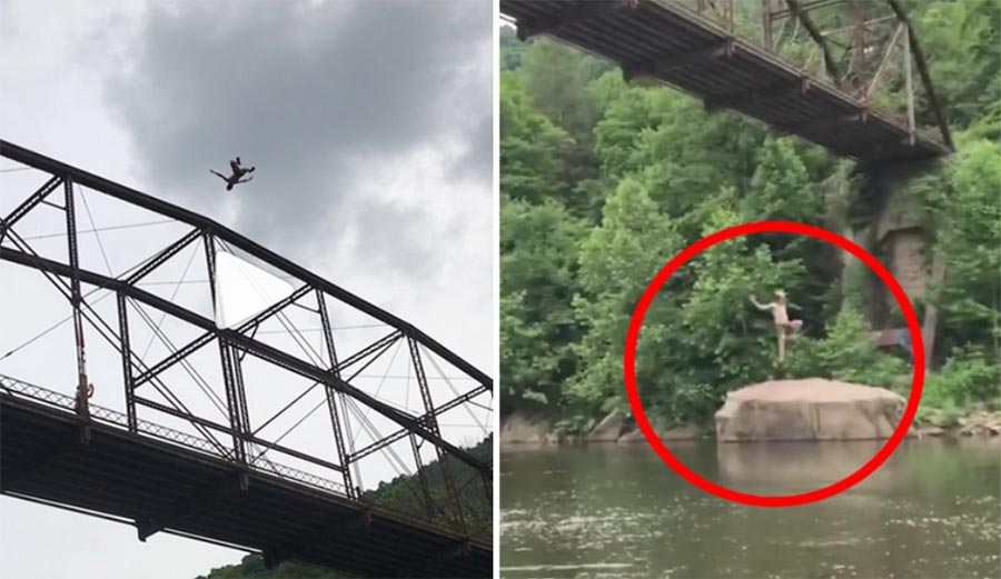 Austin Shaw, cliff jumping, big, 110 feet, flat