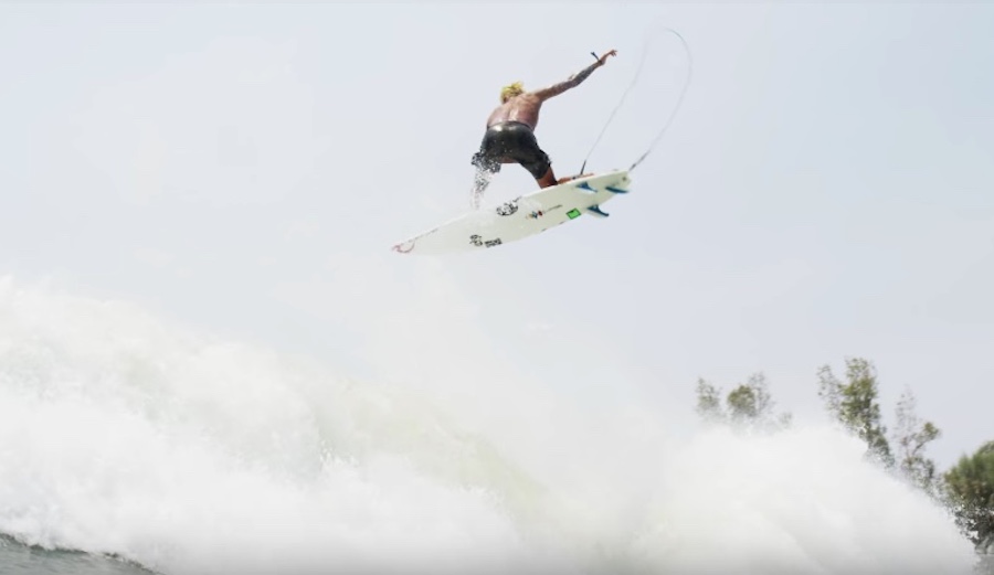 Samuel Pupo lights up the air section at the Surf Ranch during Quiksilver's 2018 Young Guns challenge. Photo: Quiksilver