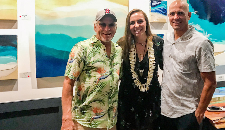 Jimmy Buffett, Taylor Slater, and Kelly Slater wasting away in Margaritaville. Photo: Travis Beckmann