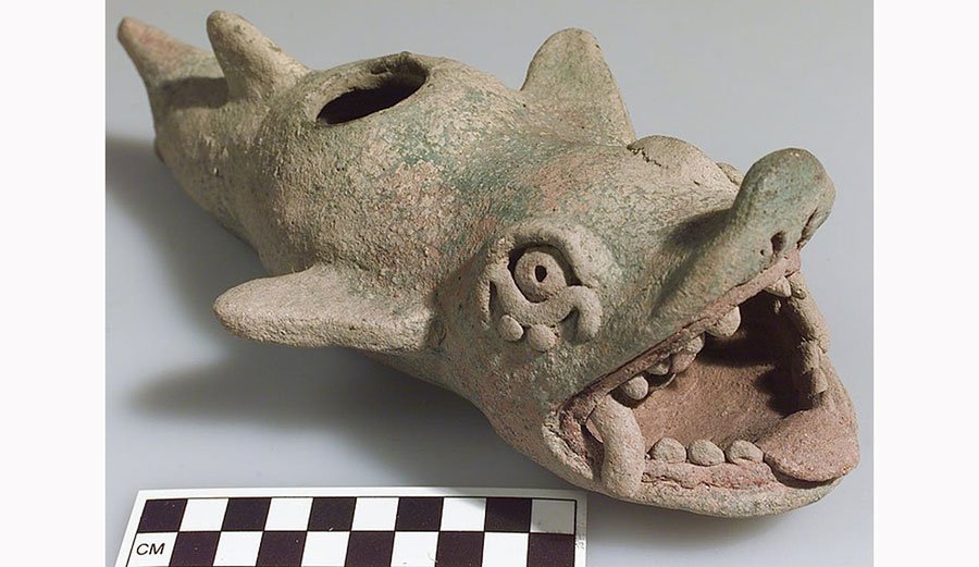 A Mayan vessel of a shark with a man in its mouth, circa AD 1450-1550. National Museum of the American Indian