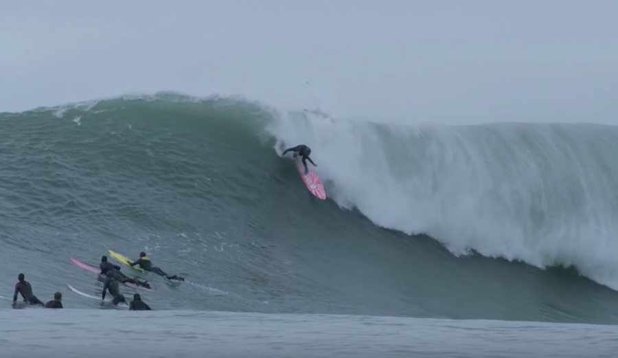Bianca Valenti got a Ride of the Year entry for making the drop on this Maverick's bomb. Photo: Tim Bonython