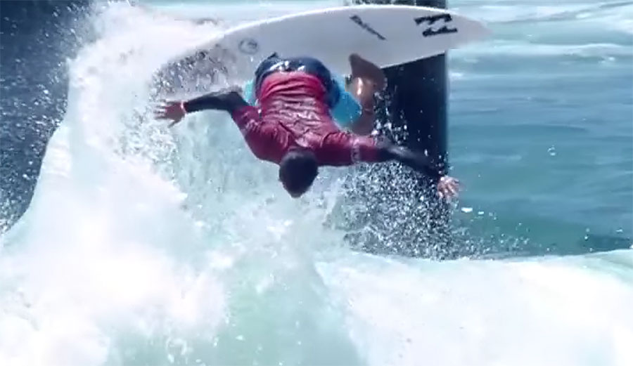 Seth Moniz aerial surfing Vans US Open of Surfing at Huntington Beach