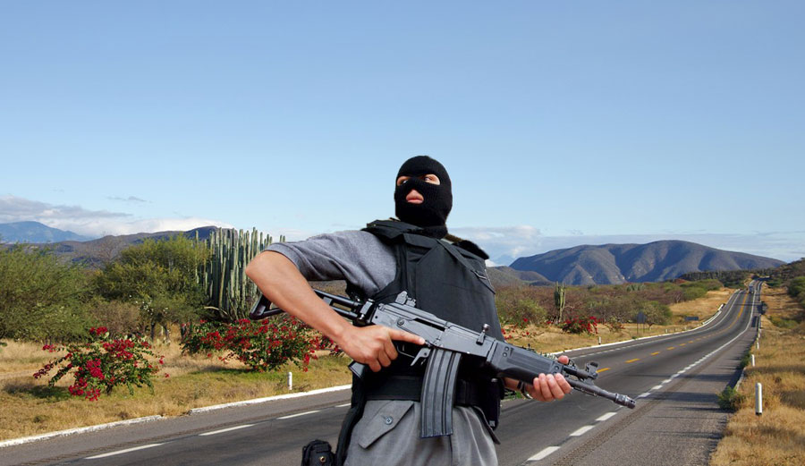 Mexican cartel member on Mexican road