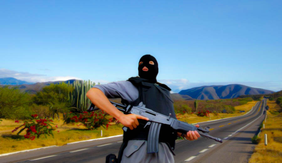Mexican cartel member on Mexican road