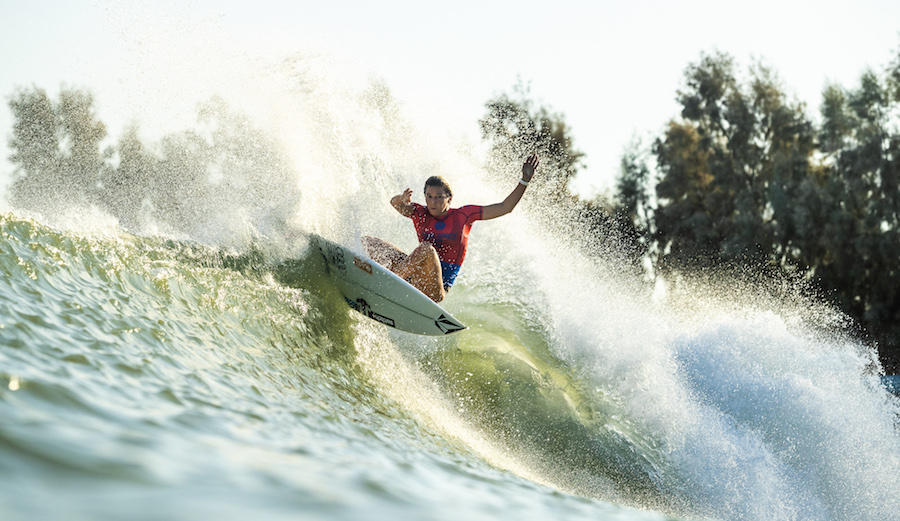 Coco Ho claimed the highest scoring wave for the women with an 8.5. She sits at the top of the leaderboard going into Saturday. Photo: Cestari/WSL