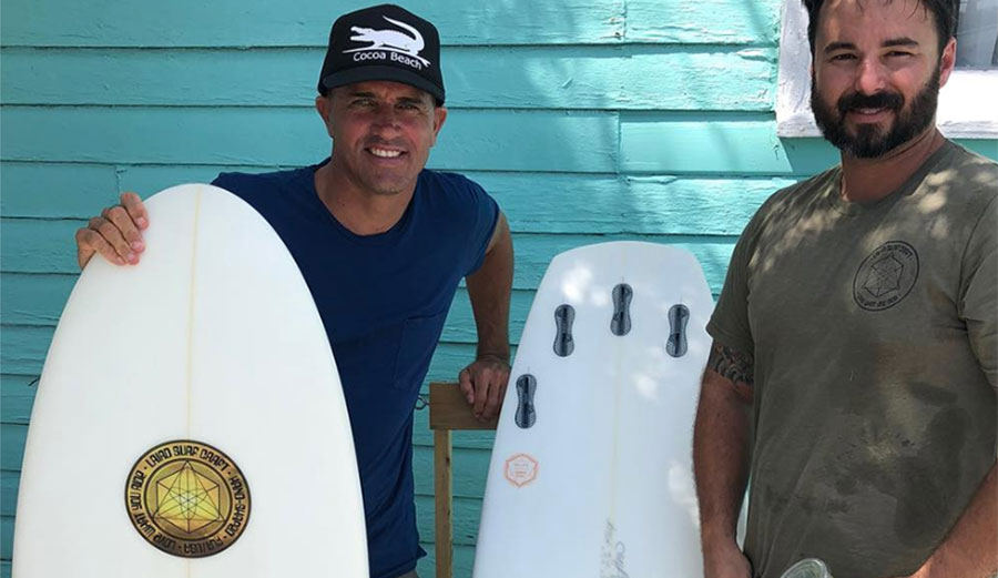 Kelly Slater with Laird Surfcraft's Justin Laird