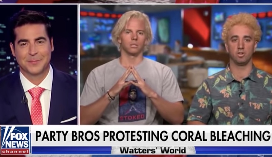 Party Bros bleach their hair to bring awareness to coral bleaching. Photo: Fox News