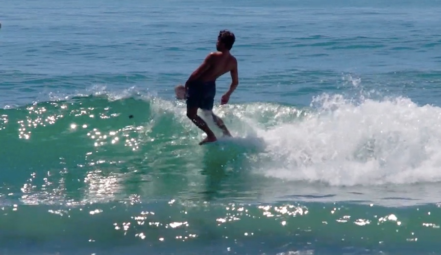 Jared Mell leans back on a tiny San O peeler.