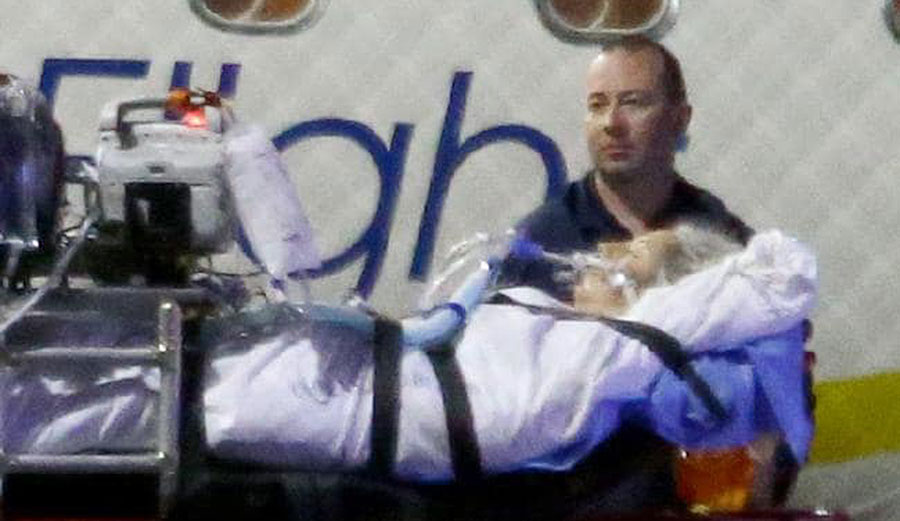 Shark attack victim Justine Barwick from Tasmania was flown to Brisbane after she was attacked while holidaying in the Whitsundays. Picture: David ClarkSource:News Corp Australia