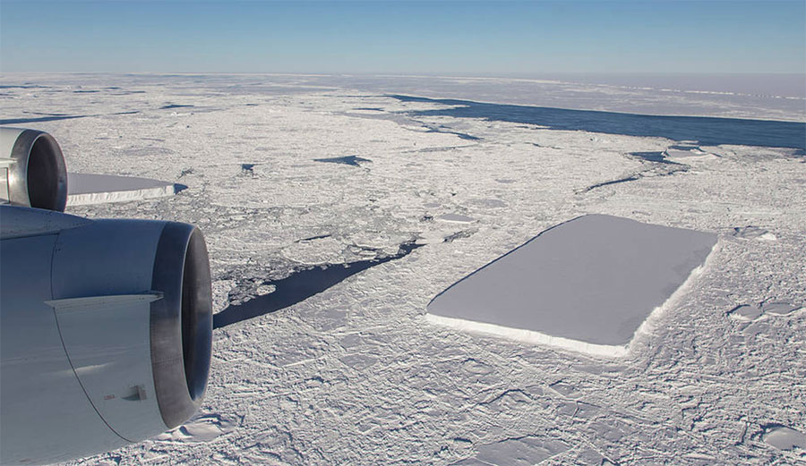NASA shared an image of a bizarrely perfect rectangular iceberg they spotted near the Larsen C ice shelf in Antarctica.