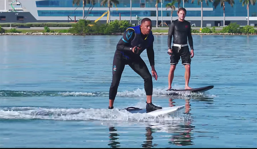 Will Smith and Liza Koshy went electric hydrofoiling in Miami.