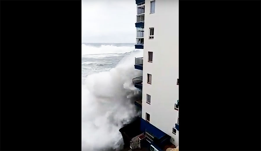 When giant waves slammed into this apartment building on Tenerife, they were so high the balconies ripped off.